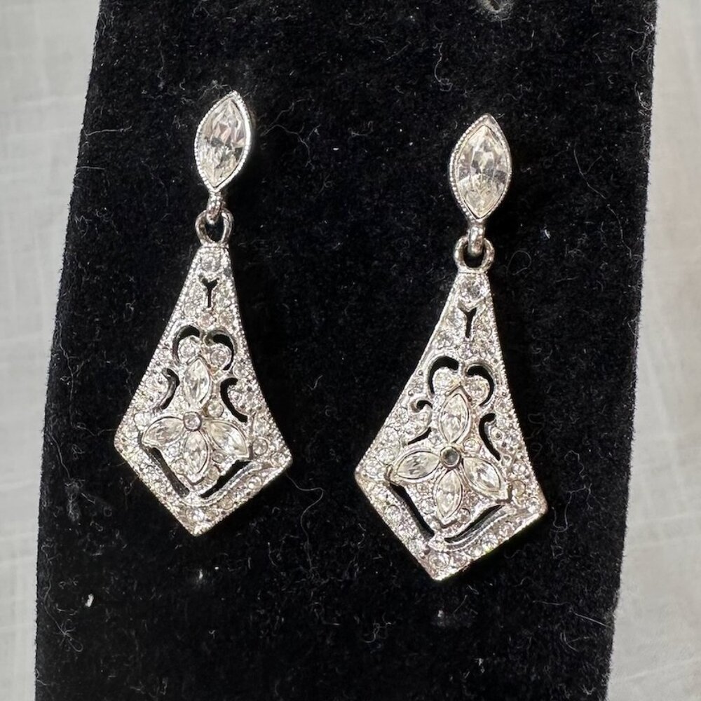 Vintage Napier Silver Tone and Clear Rhinestone Art Deco Style Earrings